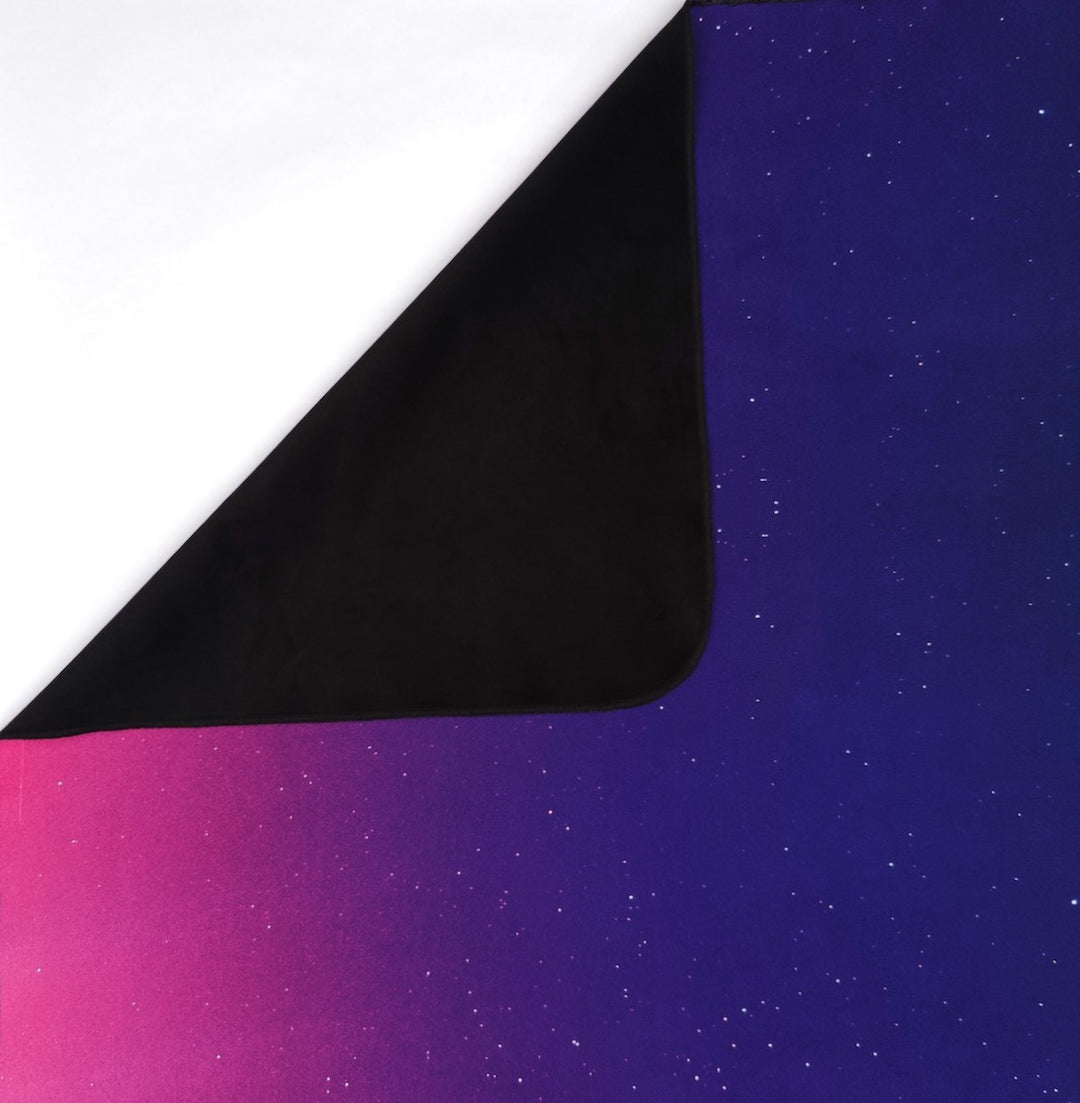 Aurora-Zenith-Venus-Mat-sex-blanket-waterproof-bed-mat-deep-purple-violet-stars-black velvet breathable backing.