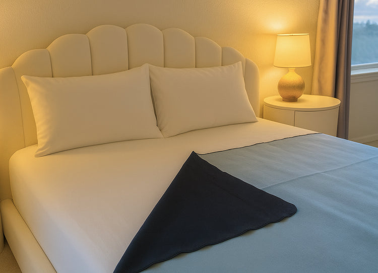 Corner folded of black backing on Aquamarine Organic Cotton Venus Mat