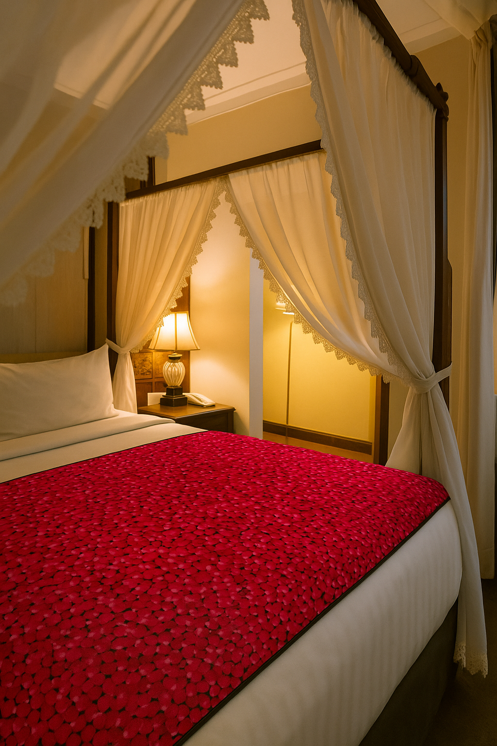 A canopy bed protected by the Bed of Roses Zenith Venus Mat for waterproof comfort and luxury made in the USA.