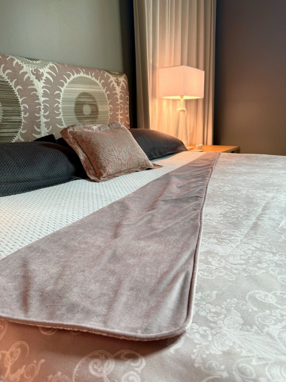 Lilac velvet backing folded over Nude Her MAjesty Venus Mat waterproof bedding protection