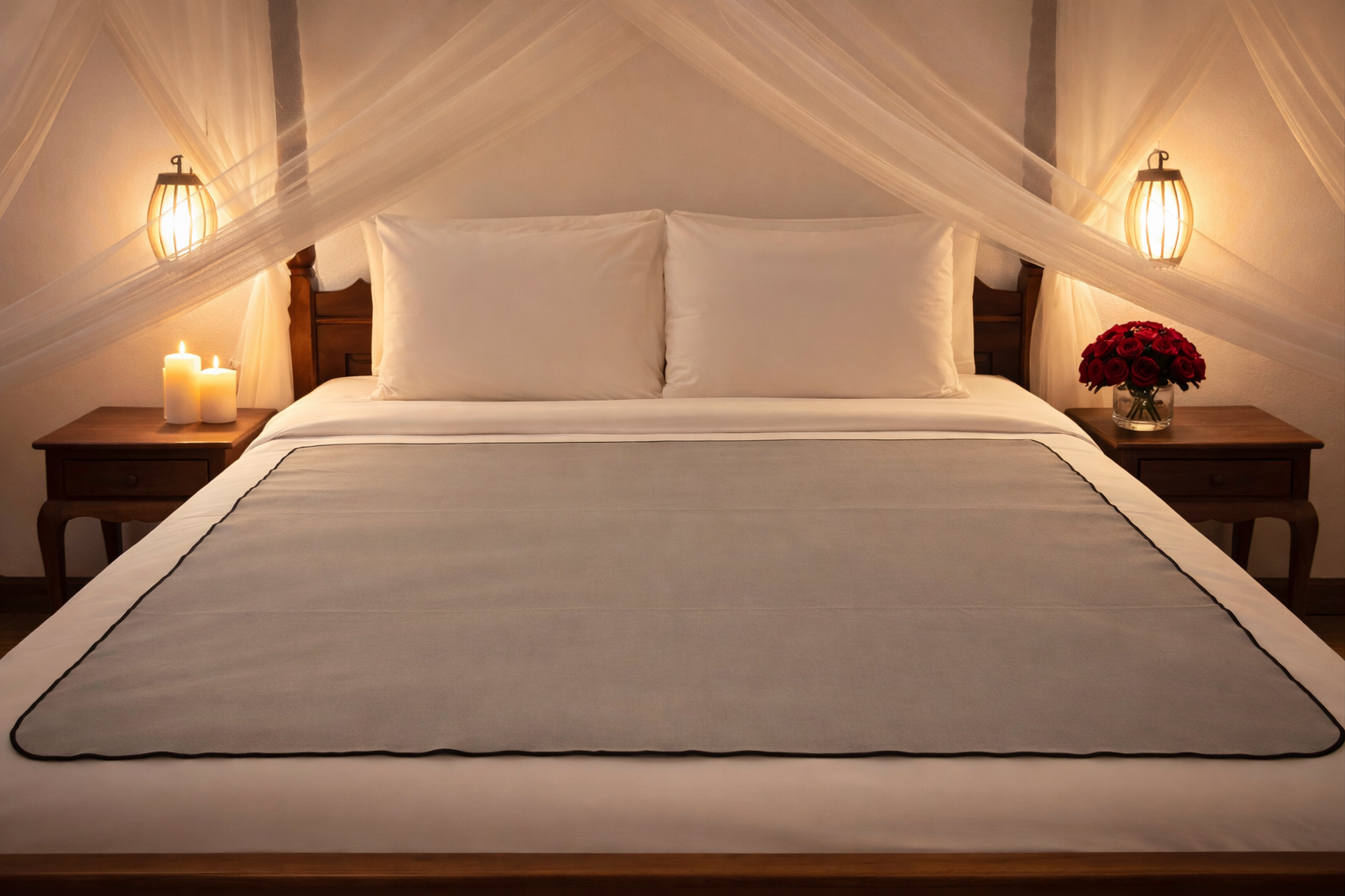 Soft gray organic cotton cover reversible waterproof bed mat.