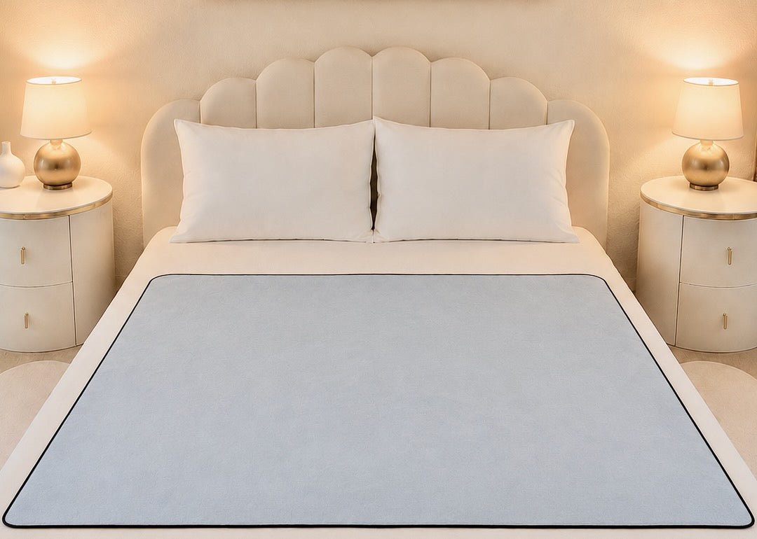 Aquamarine Organic Cotton Venus Mat luxury waterproof intimacy mat — PFAS - free, American - made waterproofing, stays flat, breathable, sleep all night, 10 - year guarantee | Venus Matters