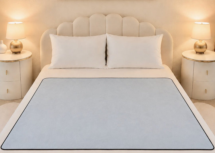 Aquamarine Organic Cotton Venus Mat luxury waterproof intimacy mat — PFAS - free, American - made waterproofing, stays flat, breathable, sleep all night, 10 - year guarantee | Venus Matters