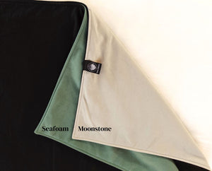 The Black Pearl Venus Mat reversible orgnaic cotton, now with seafoam or moontsone backing,